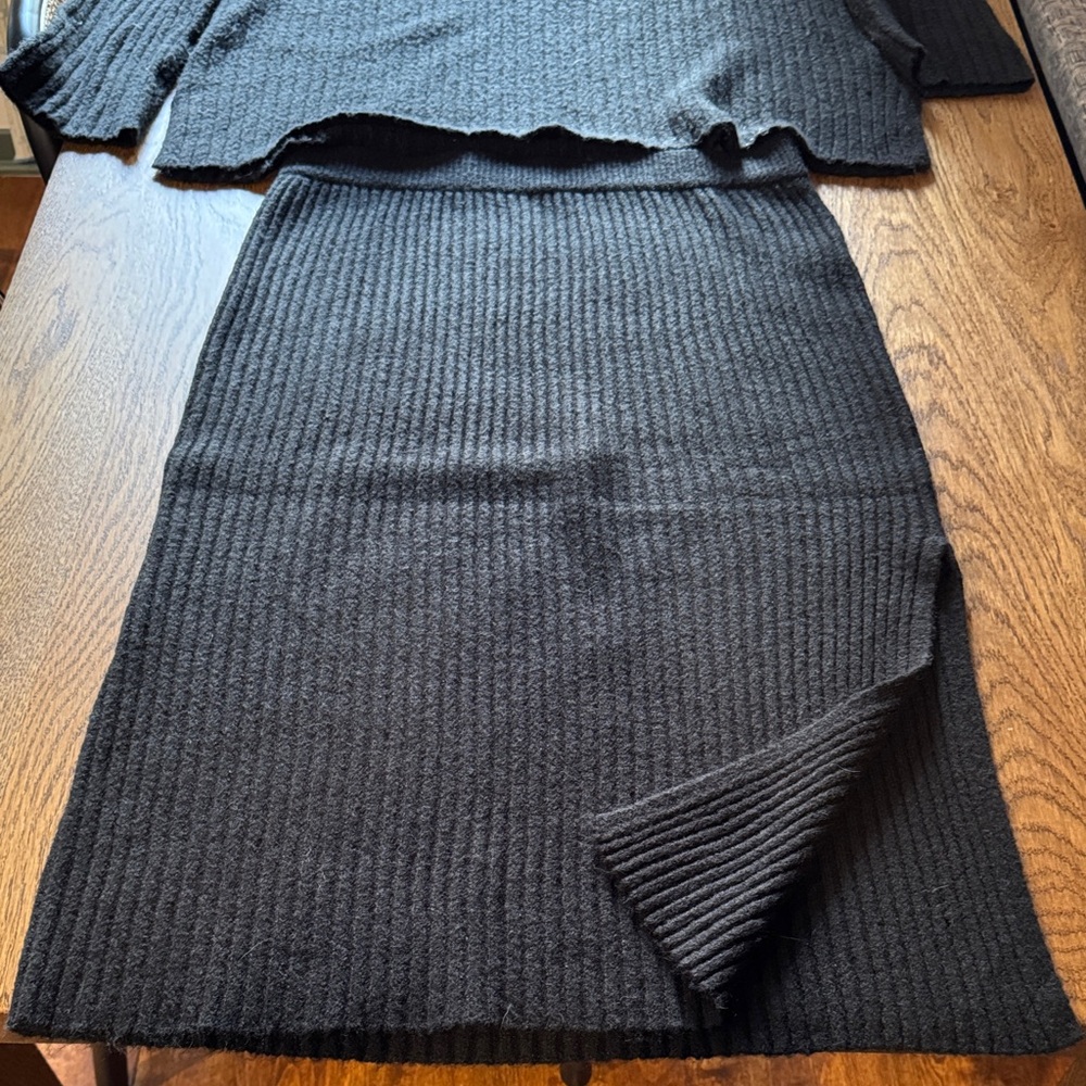 Monk and Lou Ribbed Knit Black Pencil Skirt & Sweater Matching set